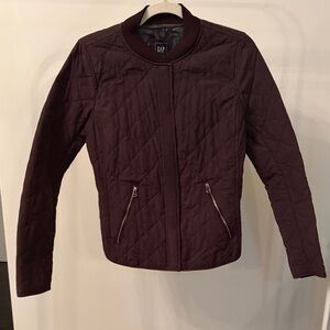 GAP Burgundy Quilted Bomber Jacket Zip Pockets Size S